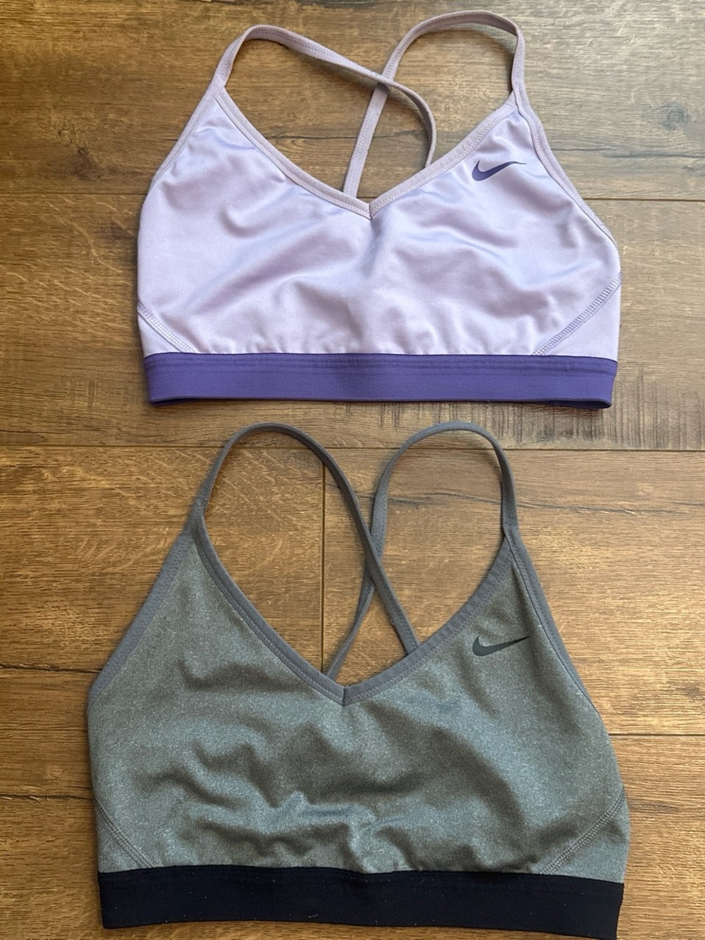 Nike Double Pack Strappy Sports Bras in Lavender and Gray